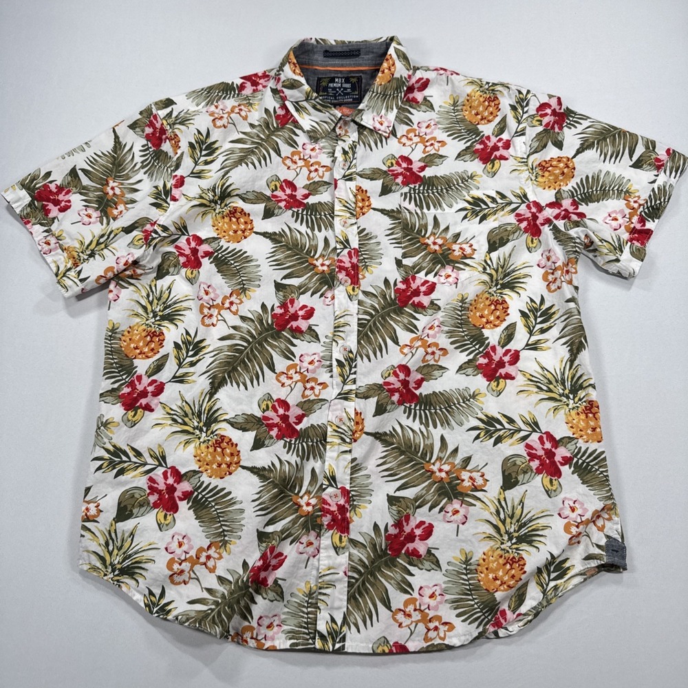 MBX Premium Goods Tropical Floral Design Button Down Short Sleeve Shirt Size XL